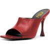 imageFSJ Women Fashion Spool Heel Mules Squared Open Toe Comfortable Slip On Mid High Heels Sandals Casual Evening Party Shoes Size 415 USRed