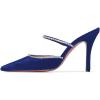 imageFSJ Women Sexy Rhinestone Slide Mules Pumps Pointed Strappy High Heels Sandals for Party Evening ShoesBlue