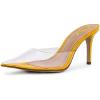 imageFSJ Women Slip On Mid High Heeled Mules Slipper Closed Pointed Toe Sandals Slides Dress Shoes Size 415 USYellow Clear