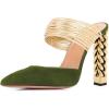 imageFSJ Women Strappy Golden Chunky High Heels Mules Fashion Pointy Toe Pumps Slip On Evening Party Shoes Size 415 USGreen