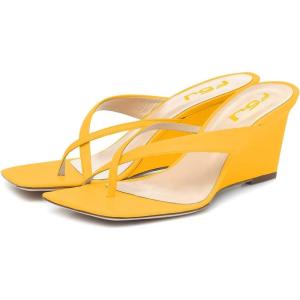 imageFSJ Women Casual Flip Flop Slide Mule Shoes Square Open Toe Thong Sandal Summer Wedge High Heel Size 415 USOrange