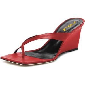 imageFSJ Women Casual Flip Flop Slide Mule Shoes Square Open Toe Thong Sandal Summer Wedge High Heel Size 415 USRed