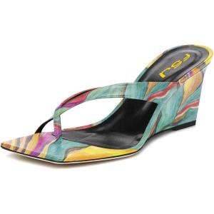 imageFSJ Women Casual Flip Flop Slide Mule Shoes Square Open Toe Thong Sandal Summer Wedge High Heel Size 415 USWatercolor