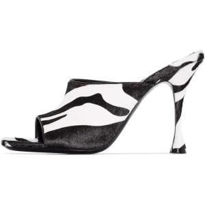imageFSJ Women Fashion Spool Heel Mules Squared Open Toe Comfortable Slip On Mid High Heels Sandals Casual Evening Party Shoes Size 415 USZebra