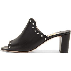 imageFSJ Women Peep Toe Mules Chunky Heeled Sandals with Studs Casual Slip On Summer Shoes Size 415 USBlack