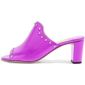 imageFSJ Women Peep Toe Mules Chunky Heeled Sandals with Studs Casual Slip On Summer Shoes Size 415 USFuchsia