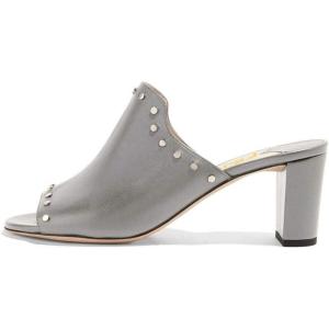 imageFSJ Women Peep Toe Mules Chunky Heeled Sandals with Studs Casual Slip On Summer Shoes Size 415 USGrey