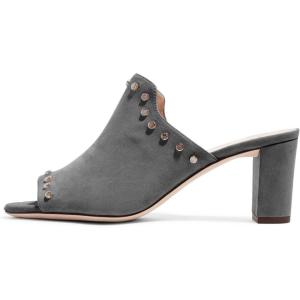 imageFSJ Women Peep Toe Mules Chunky Heeled Sandals with Studs Casual Slip On Summer Shoes Size 415 USGreysuede