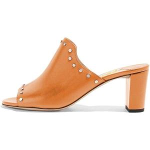 imageFSJ Women Peep Toe Mules Chunky Heeled Sandals with Studs Casual Slip On Summer Shoes Size 415 USOrange