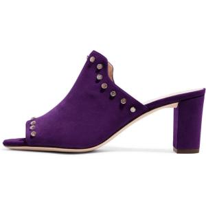imageFSJ Women Peep Toe Mules Chunky Heeled Sandals with Studs Casual Slip On Summer Shoes Size 415 USPurplesuede