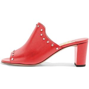 imageFSJ Women Peep Toe Mules Chunky Heeled Sandals with Studs Casual Slip On Summer Shoes Size 415 USRed