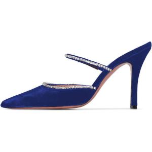imageFSJ Women Sexy Rhinestone Slide Mules Pumps Pointed Strappy High Heels Sandals for Party Evening ShoesBlue