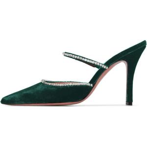 imageFSJ Women Sexy Rhinestone Slide Mules Pumps Pointed Strappy High Heels Sandals for Party Evening ShoesForest Green