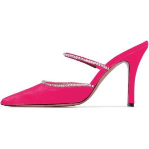 imageFSJ Women Sexy Rhinestone Slide Mules Pumps Pointed Strappy High Heels Sandals for Party Evening ShoesHot Pink
