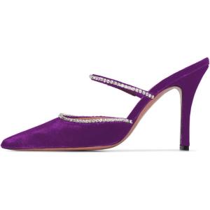 imageFSJ Women Sexy Rhinestone Slide Mules Pumps Pointed Strappy High Heels Sandals for Party Evening ShoesPurple