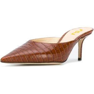 imageFSJ Women Slip On Mid High Heeled Mules Slipper Closed Pointed Toe Sandals Slides Dress Shoes Size 415 USBamboo Brown