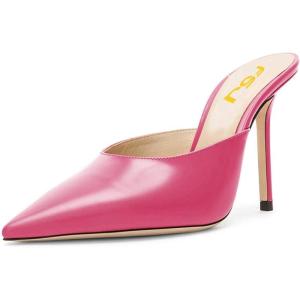 imageFSJ Women Slip On Mid High Heeled Mules Slipper Closed Pointed Toe Sandals Slides Dress Shoes Size 415 USHot Pink12 Cm