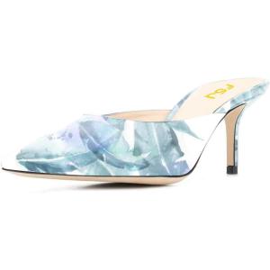 imageFSJ Women Slip On Mid High Heeled Mules Slipper Closed Pointed Toe Sandals Slides Dress Shoes Size 415 USLeaves