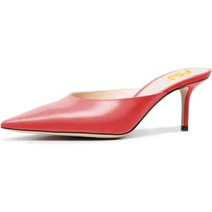imageFSJ Women Slip On Mid High Heeled Mules Slipper Closed Pointed Toe Sandals Slides Dress Shoes Size 415 USRed