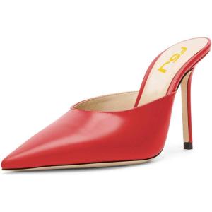imageFSJ Women Slip On Mid High Heeled Mules Slipper Closed Pointed Toe Sandals Slides Dress Shoes Size 415 USRed12 Cm