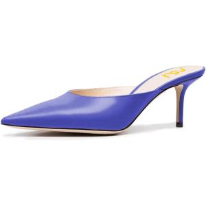 imageFSJ Women Slip On Mid High Heeled Mules Slipper Closed Pointed Toe Sandals Slides Dress Shoes Size 415 USSlate Blue