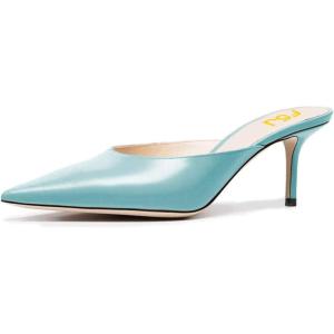 imageFSJ Women Slip On Mid High Heeled Mules Slipper Closed Pointed Toe Sandals Slides Dress Shoes Size 415 USTurquoise