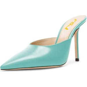 imageFSJ Women Slip On Mid High Heeled Mules Slipper Closed Pointed Toe Sandals Slides Dress Shoes Size 415 USTurquoise12 Cm