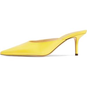 imageFSJ Women Slip On Mid High Heeled Mules Slipper Closed Pointed Toe Sandals Slides Dress Shoes Size 415 USYellow