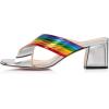 imageFSJ Women Fashion Rainbow Slipon Mules Open Toe Crisscross Strappy Slide Slipper Chunky Mid Heel Patent Leather Sandals Ladies Girls Party Prom Dress Shoes Size 415 USSilver