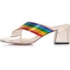 imageFSJ Women Fashion Rainbow Slipon Mules Open Toe Crisscross Strappy Slide Slipper Chunky Mid Heel Patent Leather Sandals Ladies Girls Party Prom Dress Shoes Size 415 USLight Gold