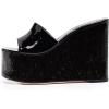 imageFSJ Women Open Toe Slide Wedge Sandals Platform Summer Casual High Heels Formal Outfit Shoes Size US 412Black