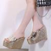 imageFSJ Women Open Toe Slide Wedge Sandals Platform Summer Casual High Heels Formal Outfit Shoes Size US 412Gold Sequins