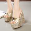 imageFSJ Women Open Toe Slide Wedge Sandals Platform Summer Casual High Heels Formal Outfit Shoes Size US 412Gold Sequins