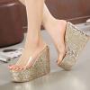 imageFSJ Women Open Toe Slide Wedge Sandals Platform Summer Casual High Heels Formal Outfit Shoes Size US 412Golden Transparent