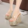 imageFSJ Women Open Toe Slide Wedge Sandals Platform Summer Casual High Heels Formal Outfit Shoes Size US 412Golden Transparent