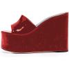 imageFSJ Women Open Toe Slide Wedge Sandals Platform Summer Casual High Heels Formal Outfit Shoes Size US 412Red