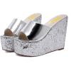 imageFSJ Women Open Toe Slide Wedge Sandals Platform Summer Casual High Heels Formal Outfit Shoes Size US 412Silver Sequins
