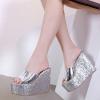 imageFSJ Women Open Toe Slide Wedge Sandals Platform Summer Casual High Heels Formal Outfit Shoes Size US 412Silver Sequins