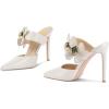 imageFSJ Women Sexy Pointed Toe Flowers Stiletto High Heel Mules Slip On Casual Party Dress Slide Sandal Shoes Size 415 USBeige