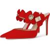 imageFSJ Women Sexy Pointed Toe Flowers Stiletto High Heel Mules Slip On Casual Party Dress Slide Sandal Shoes Size 415 USRed