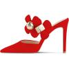 imageFSJ Women Sexy Pointed Toe Flowers Stiletto High Heel Mules Slip On Casual Party Dress Slide Sandal Shoes Size 415 USRed