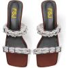 imageFSJ Women Summer Heeled Sandals Two Straps Mules Low Mid Heels Clear PVC Pearls Open Toe Slip On Casual Dress Shoes Size 415 USBrown