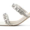 imageFSJ Women Summer Heeled Sandals Two Straps Mules Low Mid Heels Clear PVC Pearls Open Toe Slip On Casual Dress Shoes Size 415 USWhite