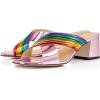 imageFSJ Women Fashion Rainbow Slipon Mules Open Toe Crisscross Strappy Slide Slipper Chunky Mid Heel Patent Leather Sandals Ladies Girls Party Prom Dress Shoes Size 415 USLight Pink