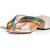 imageFSJ Women Fashion Rainbow Slipon Mules Open Toe Crisscross Strappy Slide Slipper Chunky Mid Heel Patent Leather Sandals Ladies Girls Party Prom Dress Shoes Size 415 USLight Gold