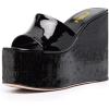 imageFSJ Women Open Toe Slide Wedge Sandals Platform Summer Casual High Heels Formal Outfit Shoes Size US 412Black