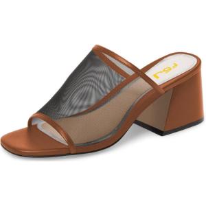 imageFSJ Women Comfortable Mesh Open Toe Sandal Chunky High Heels Mules Slide Summer Shoes Size 415 USBrown