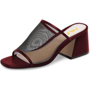 imageFSJ Women Comfortable Mesh Open Toe Sandal Chunky High Heels Mules Slide Summer Shoes Size 415 USWine