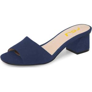 imageFSJ Women Comfy Peep Toe Sandals Low Chunky Heels Mules Casual Summer Office Lady Shoes Size 415 USDark Blue