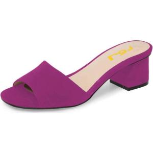 imageFSJ Women Comfy Peep Toe Sandals Low Chunky Heels Mules Casual Summer Office Lady Shoes Size 415 USFuchsia